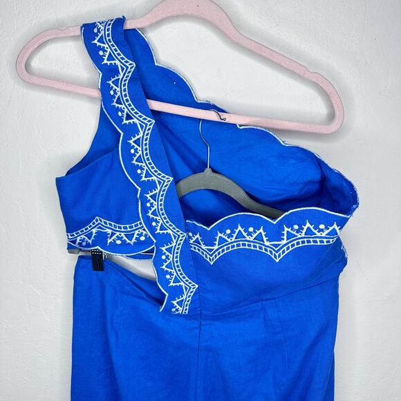 NWT Anthropologie Farm Rio One Shoulder Embroidered Cut Out Linen Jumpsuit Large - Picture 9 of 16